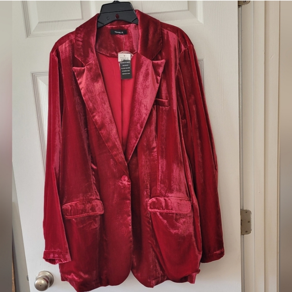 Torrid Red Velvet Blazer Satin Finish